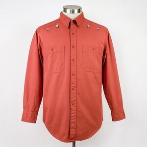 Artisans Sunschein Designs Western Horses Shirt Mens Medium Orange Button Up VTG